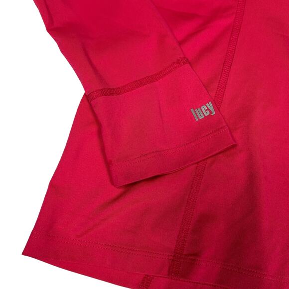 Lucy Tech Top Long Sleeve Workout Tee Stretch Active Thumbholes Pink‎ Women's M - Picture 12 of 12